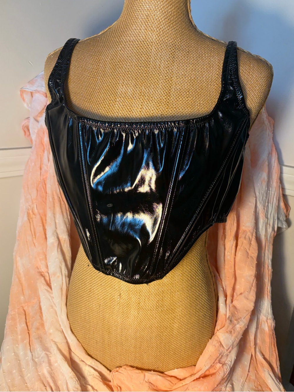 Black Patent Crop Tank Top  Bralette - Women size Small